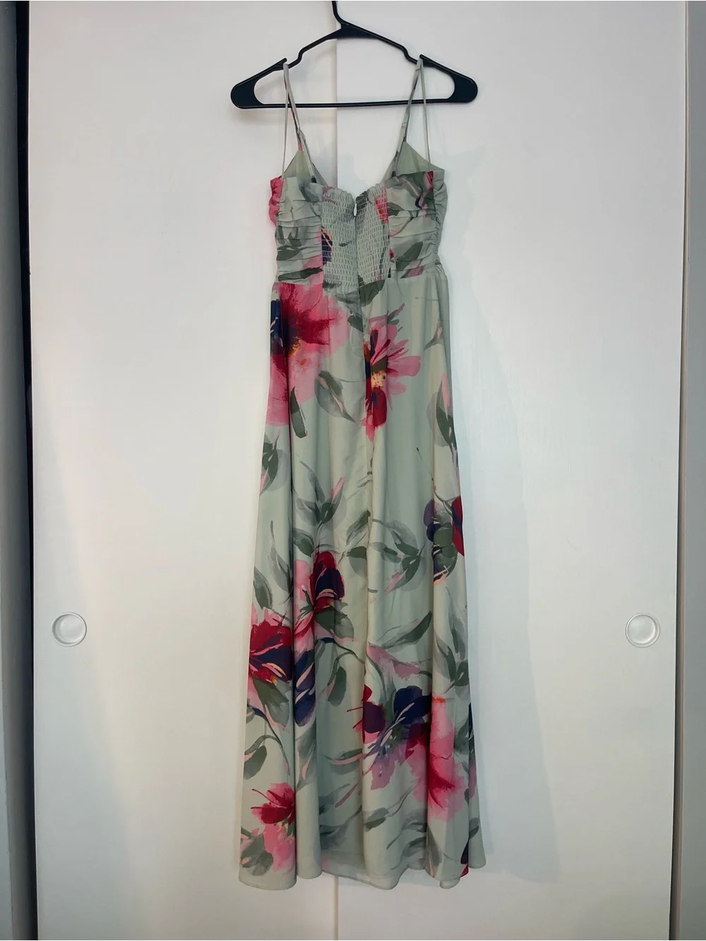 Abercrombie & Fitch Light Mint Floral Spaghetti Strap Maxi Dress
